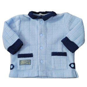 Light Blue and Navy Soft Fleece Snap Up Sweater Jacket